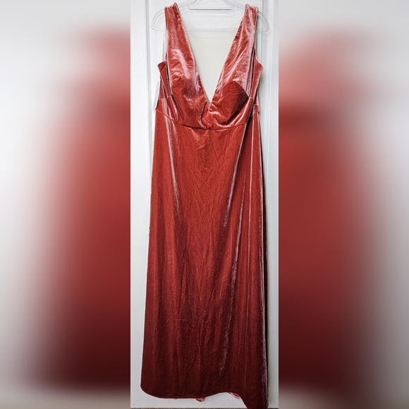 Jenny Yoo Logan Women's Sleeveless Deep-V Velvet Column Gown, Cinnamon Rose, 22 - Picture 5 of 11